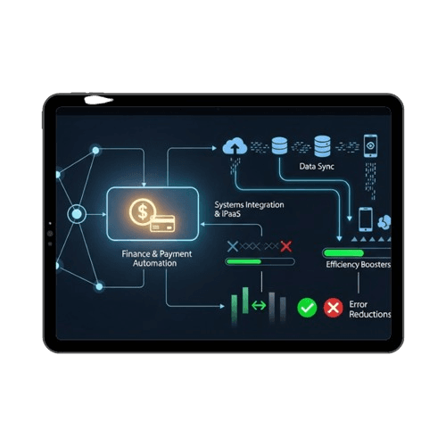 AI-powered process automation interface showing robotic workflow automation and intelligent document processing