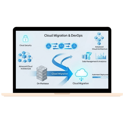 Cloud infrastructure diagram showing AWS DevOps CI/CD pipeline with Kubernetes and Docker containers